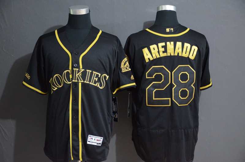Rockies 28 Nolan Arenado Black Gold Flexbase Jersey,We sell and wholesale Rockies 28 Nolan Arenado Black Gold Flexbase Jersey on line form chian!